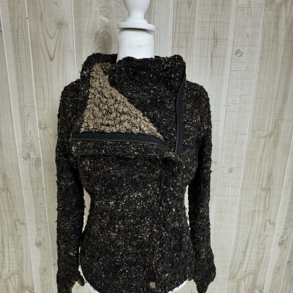 Curio New York‎ Womens Sweater Jacket Sz M Brown Fleck Zip Front Wool Blend